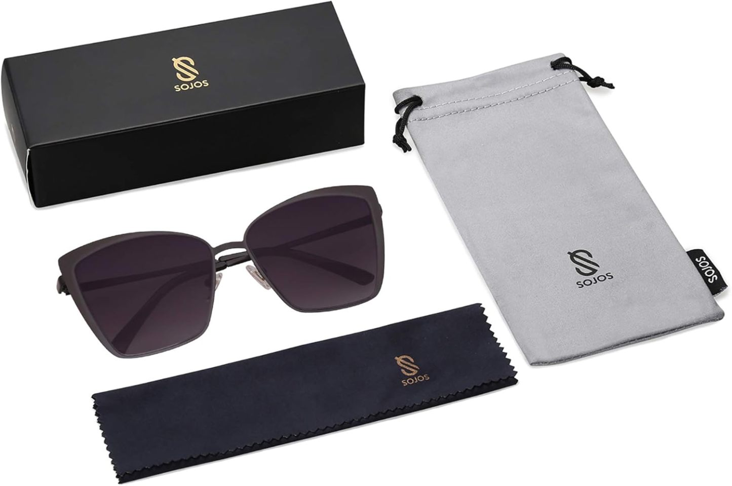 SOthtJOS Cateye Sunglasses for Women Fashion Mirrored Lens Metal Frame SJ1086