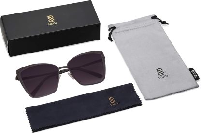 SOthtJOS Cateye Sunglasses for Women Fashion Mirrored Lens Metal Frame SJ1086