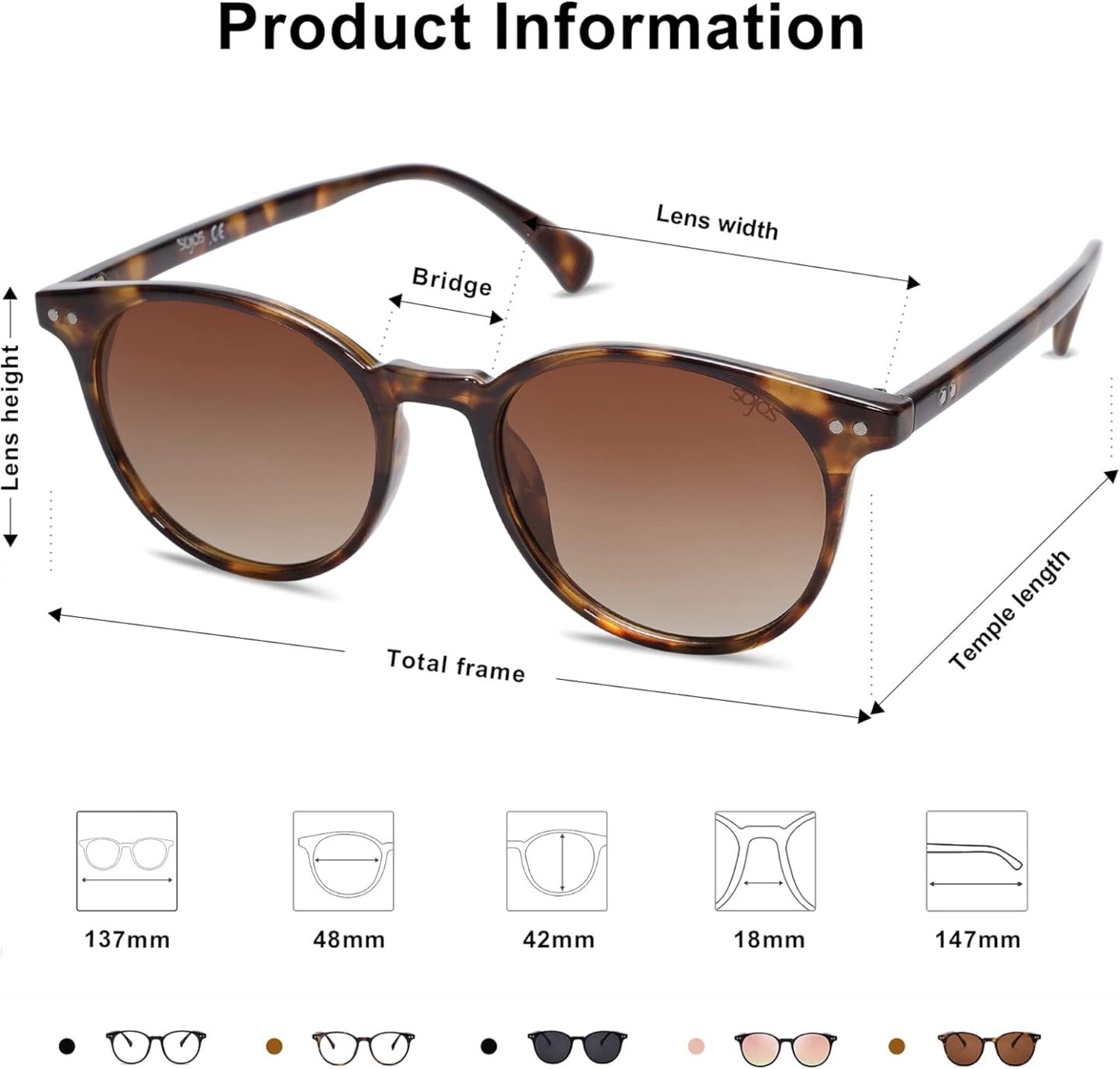 SOthtJOS Small Round Classic Polarized Sunglasses for Women Men Vintage Style UV400 Lens SJ2113