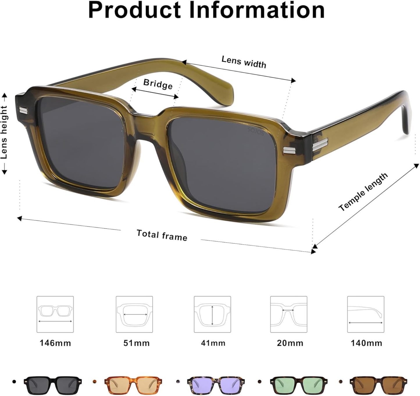 SOthtJOS Trendy Square Polarized Sunglasses for Women, 70s 80s Retro Rectangle Shades SJ2345