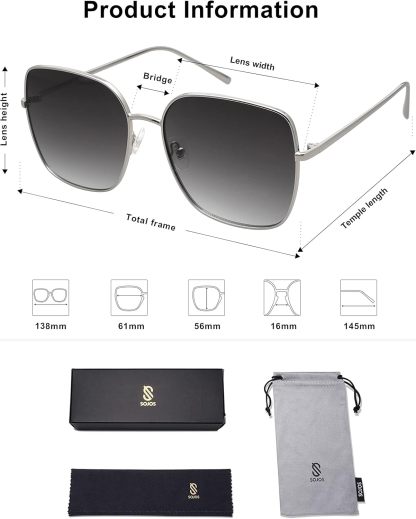 SOthtJOS Trendy Oversized Square Metal Frame Sunglasses for Women Men Retro Big Flat Lens UV Protection Sunglasses SJ1146