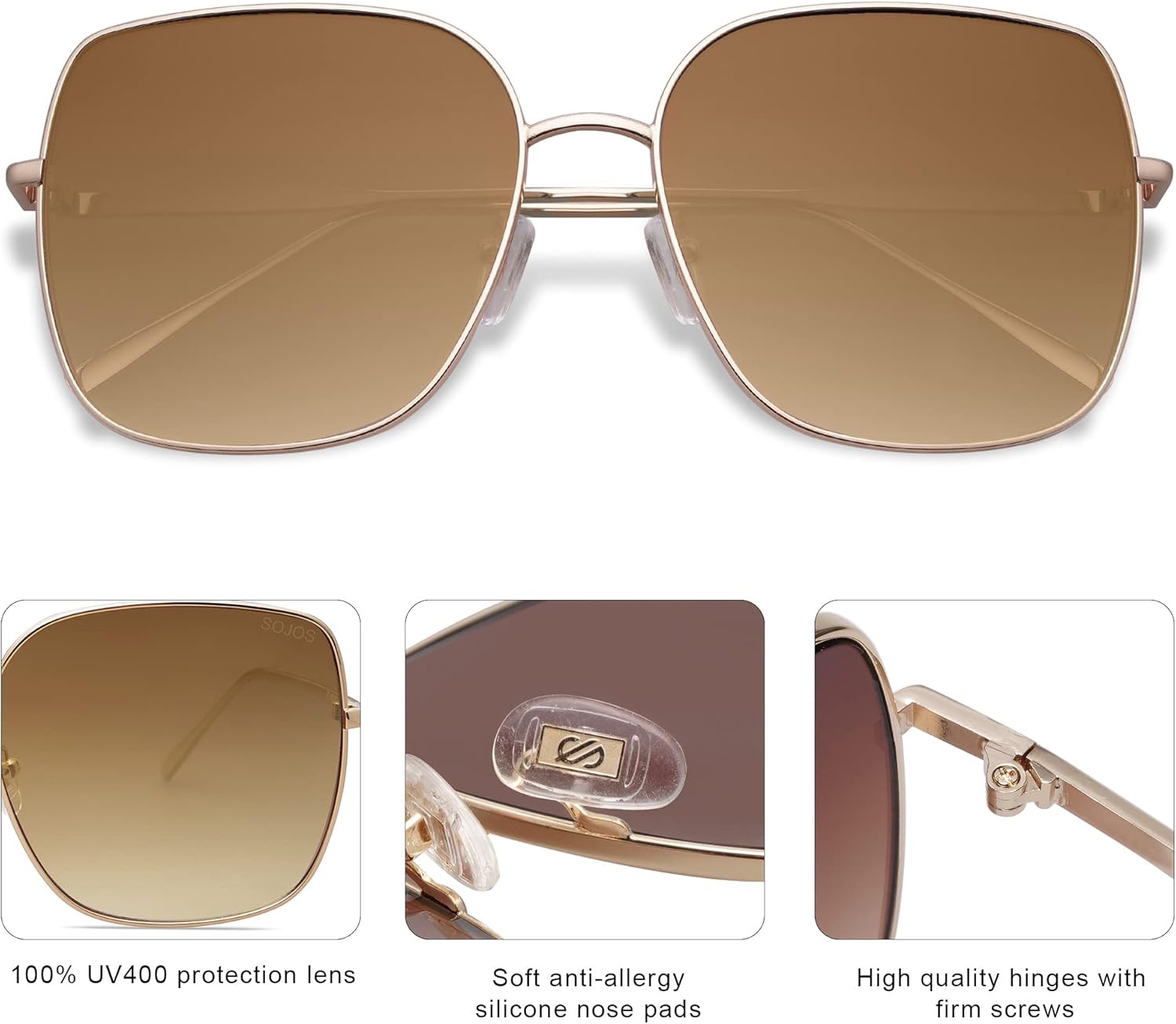 SOthtJOS Trendy Oversized Square Metal Frame Sunglasses for Women Men Retro Big Flat Lens UV Protection Sunglasses SJ1146