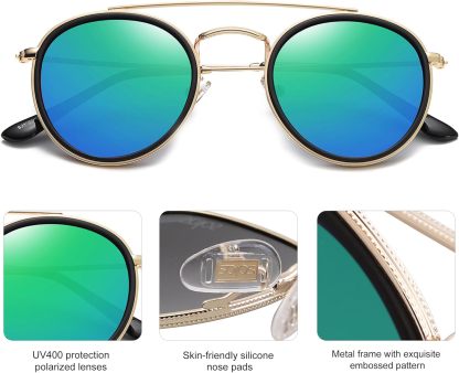SOthtJOS Retro Vintage Round Polarized Sunglasses for Women Men Small Double Bridge Circle Sunnies SJ1104