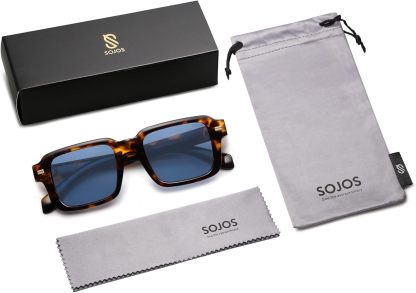 SOthtJOS Trendy Square Polarized Sunglasses for Women, 70s 80s Retro Rectangle Shades SJ2345