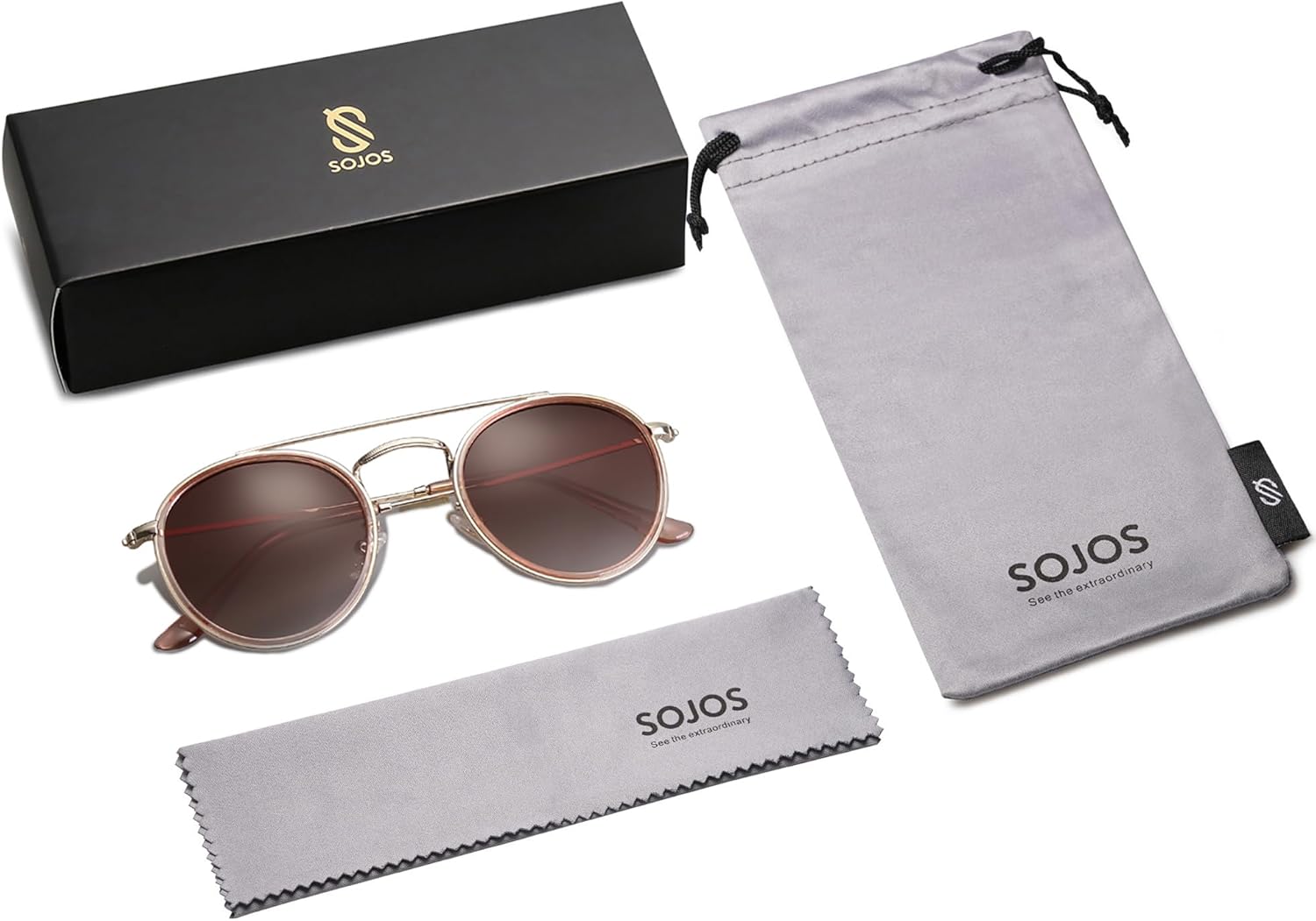 SOthtJOS Retro Vintage Round Polarized Sunglasses for Women Men Small Double Bridge Circle Sunnies SJ1104