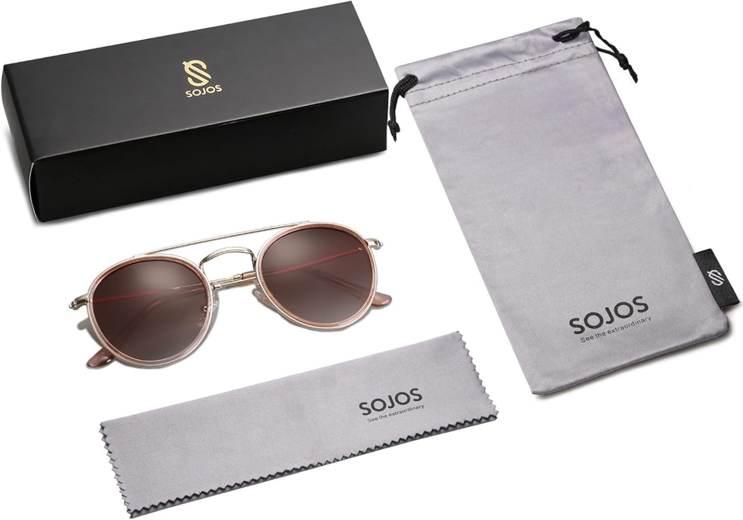 SOthtJOS Retro Vintage Round Polarized Sunglasses for Women Men Small Double Bridge Circle Sunnies SJ1104