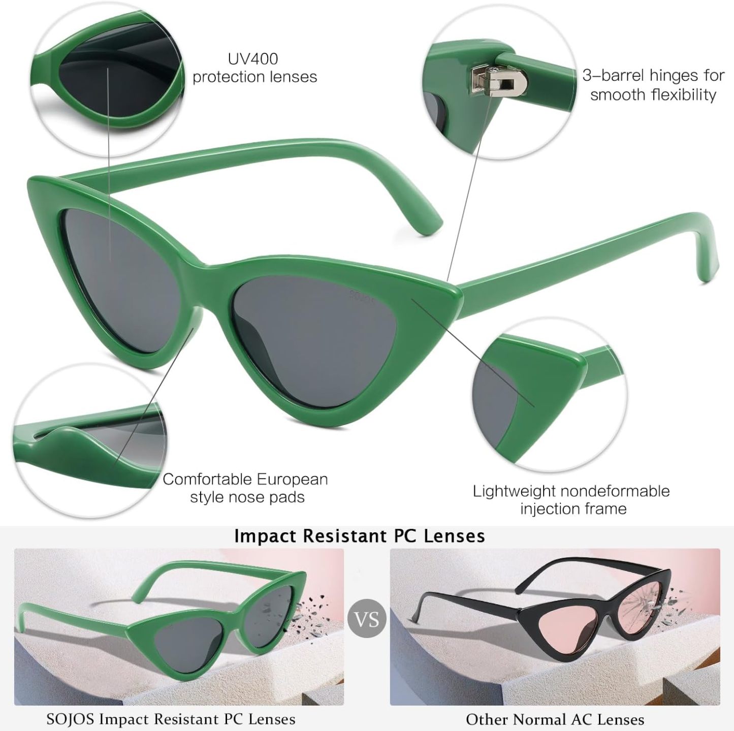 SOthtJOS Retro Vintage Narrow Cat Eye Sunglasses for Women Clout Goggles Plastic Frame SJ2044