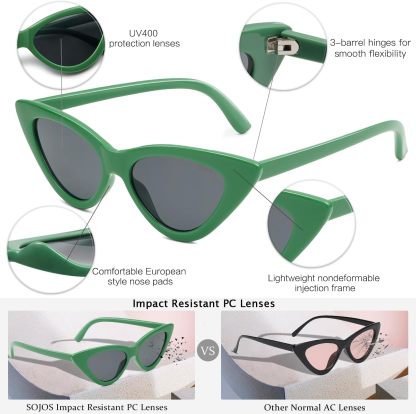 SOthtJOS Retro Vintage Narrow Cat Eye Sunglasses for Women Clout Goggles Plastic Frame SJ2044