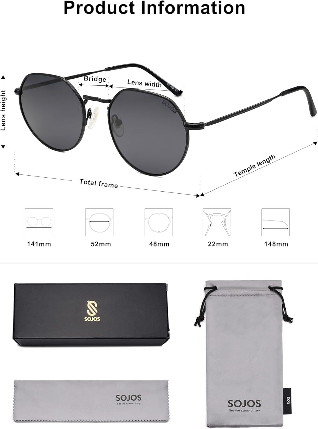 SOthtJOS Round Polygon Polarized Sunglasses for Women Men Retro Classic Vintage Panto Shades SJ1157