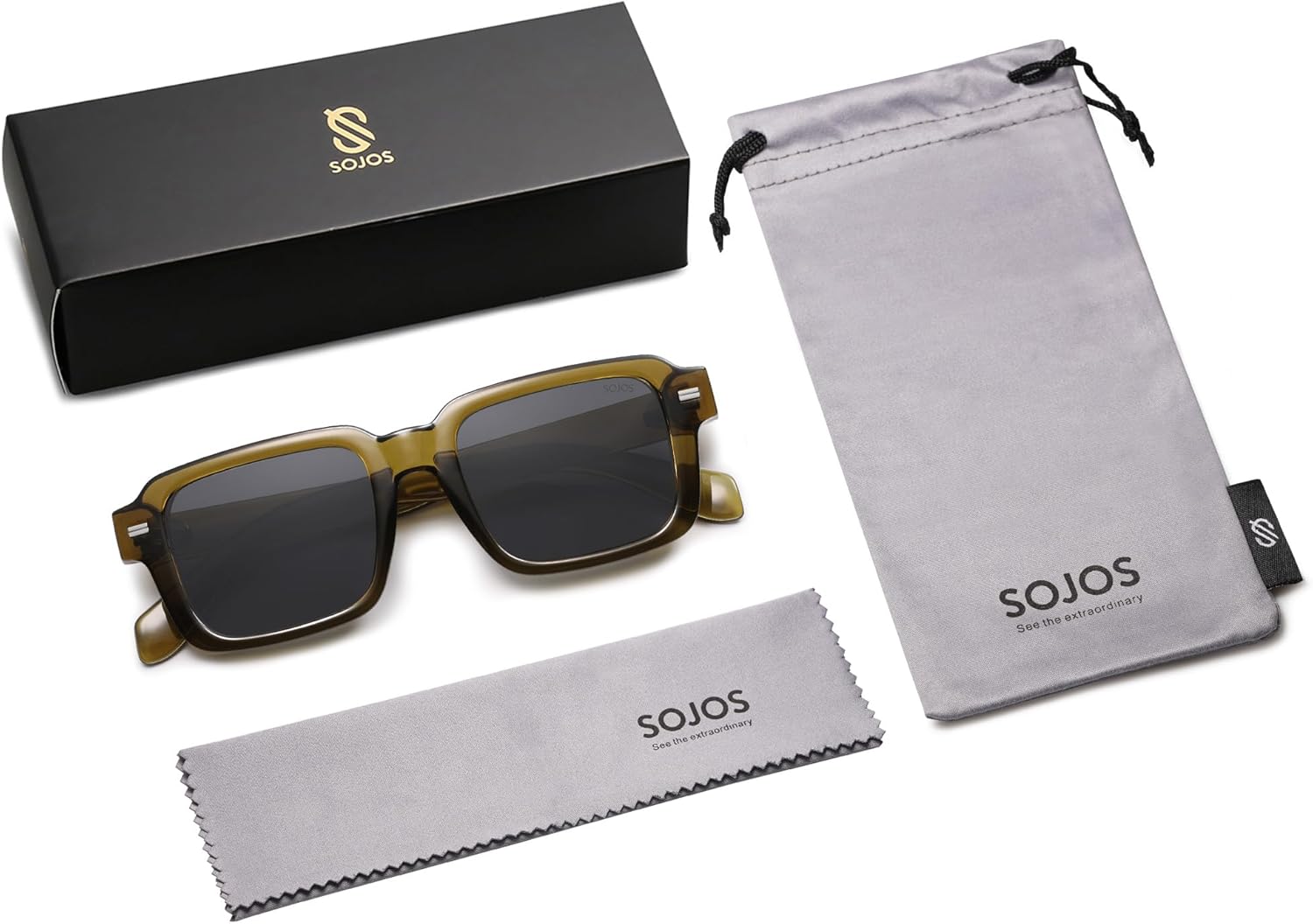 SOthtJOS Trendy Square Polarized Sunglasses for Women, 70s 80s Retro Rectangle Shades SJ2345
