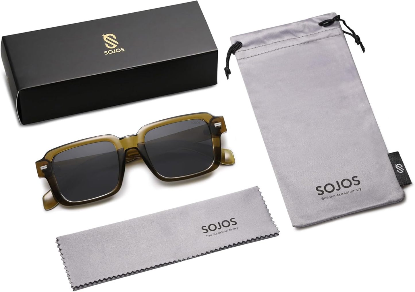 SOthtJOS Trendy Square Polarized Sunglasses for Women, 70s 80s Retro Rectangle Shades SJ2345