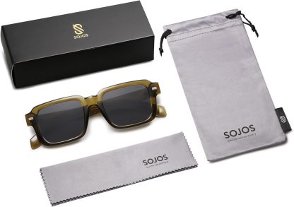 SOthtJOS Trendy Square Polarized Sunglasses for Women, 70s 80s Retro Rectangle Shades SJ2345