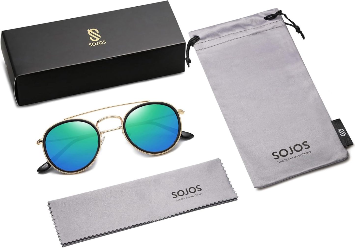 SOthtJOS Retro Vintage Round Polarized Sunglasses for Women Men Small Double Bridge Circle Sunnies SJ1104