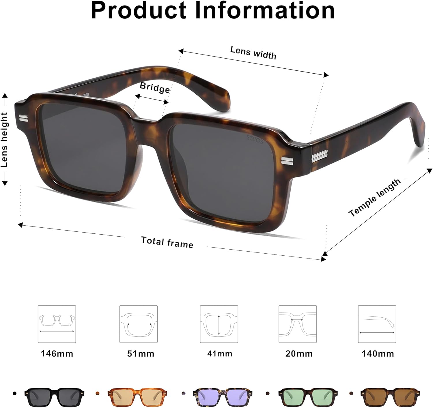 SOthtJOS Trendy Square Polarized Sunglasses for Women, 70s 80s Retro Rectangle Shades SJ2345