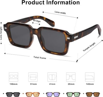 SOthtJOS Trendy Square Polarized Sunglasses for Women, 70s 80s Retro Rectangle Shades SJ2345