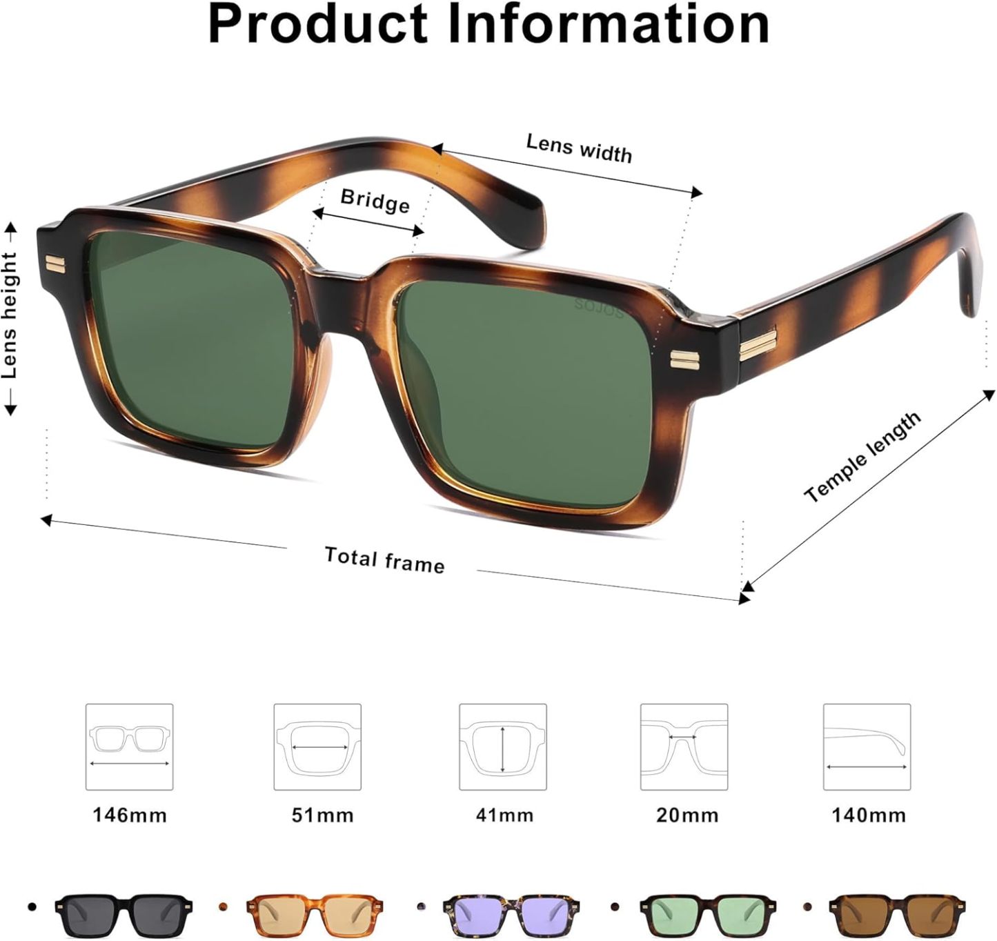 SOthtJOS Trendy Square Polarized Sunglasses for Women, 70s 80s Retro Rectangle Shades SJ2345