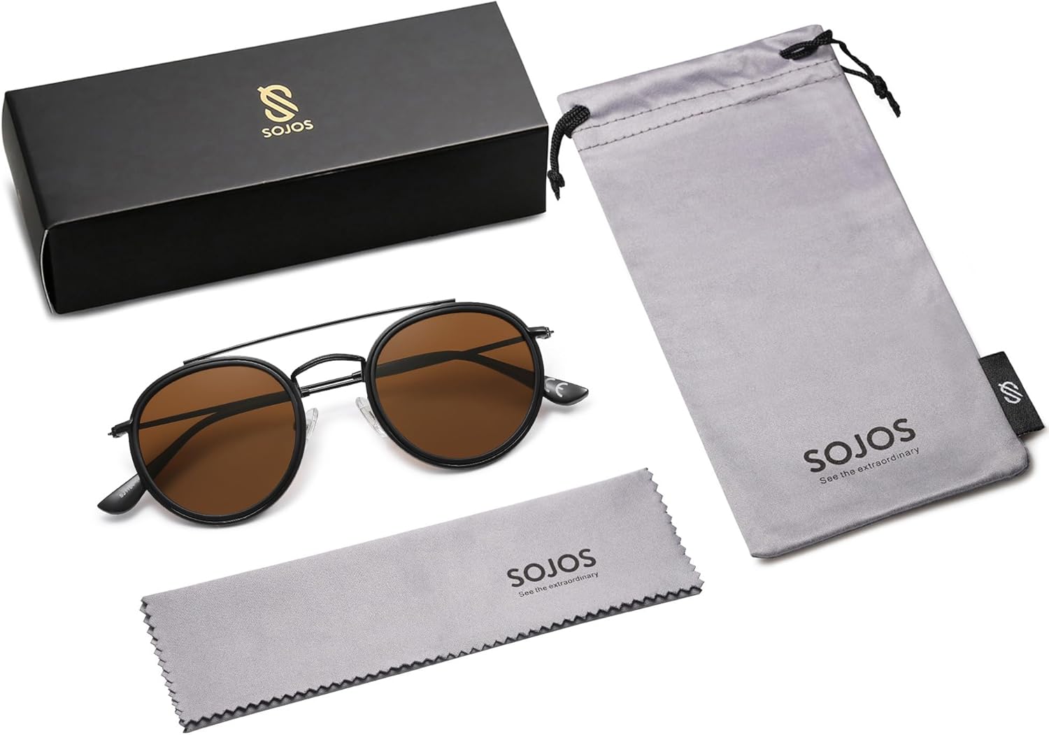 SOthtJOS Retro Vintage Round Polarized Sunglasses for Women Men Small Double Bridge Circle Sunnies SJ1104