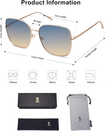 SOthtJOS Trendy Oversized Square Metal Frame Sunglasses for Women Men Retro Big Flat Lens UV Protection Sunglasses SJ1146