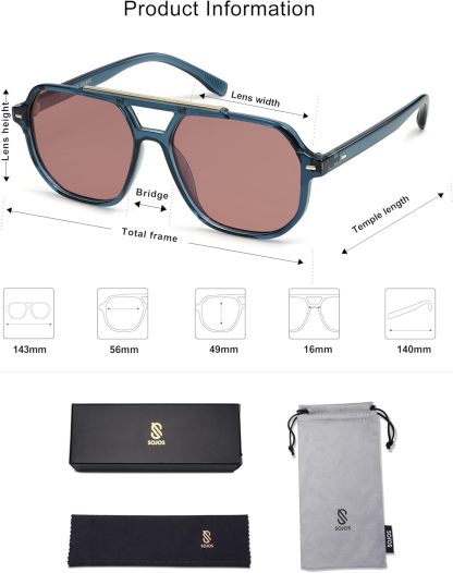 SOthtJOS Retro Trendy Aviator Polarized Sunglasses Men Women Vintage 70s Square Stylish Frame Sun Glasses SJ2283