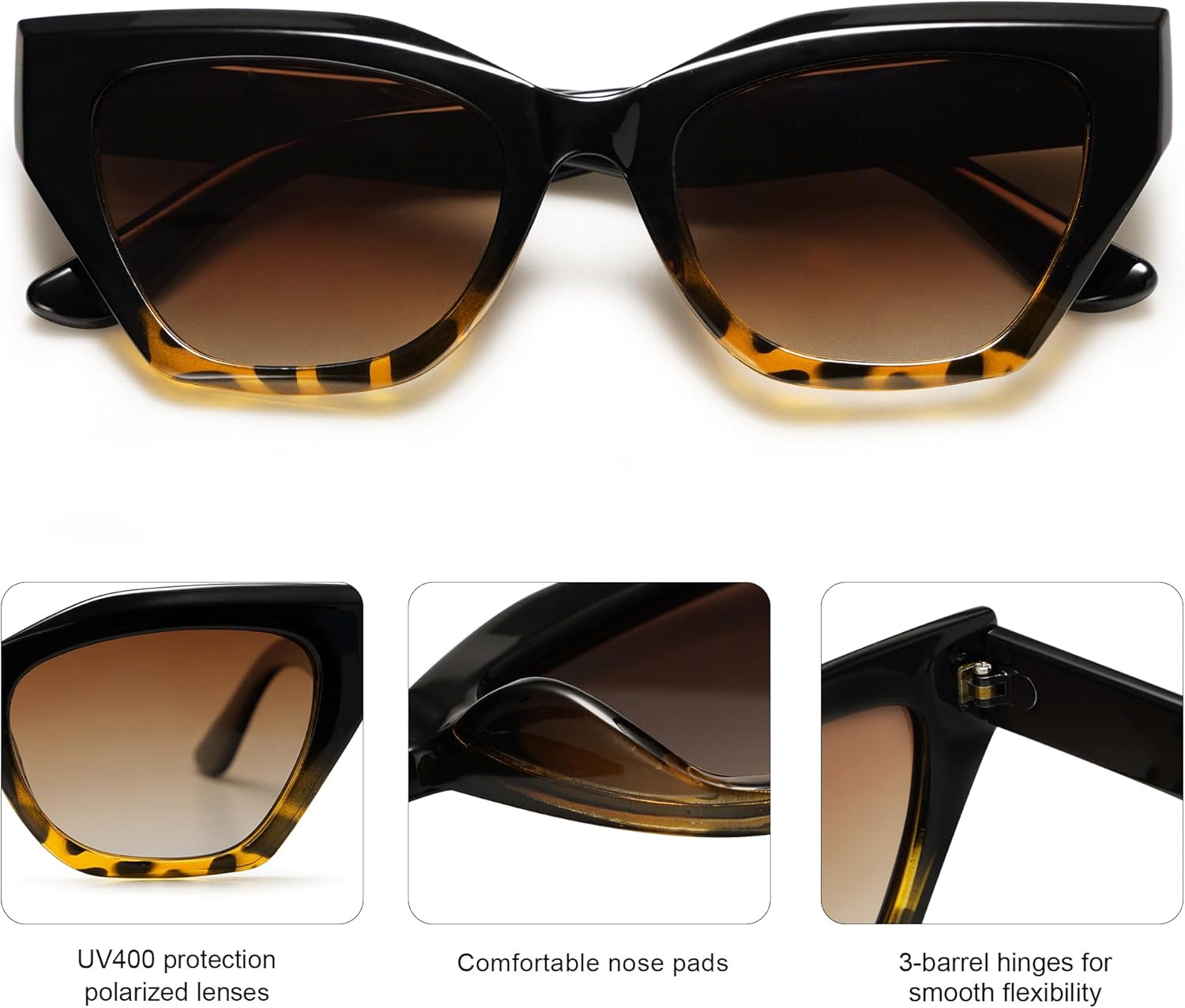 SOthtJOS Square Cat Eye Polarized Sunglasses for Women Retro Classic Vintage Trendy Cateye Shades Sunnies Gafas de sole SJ2235