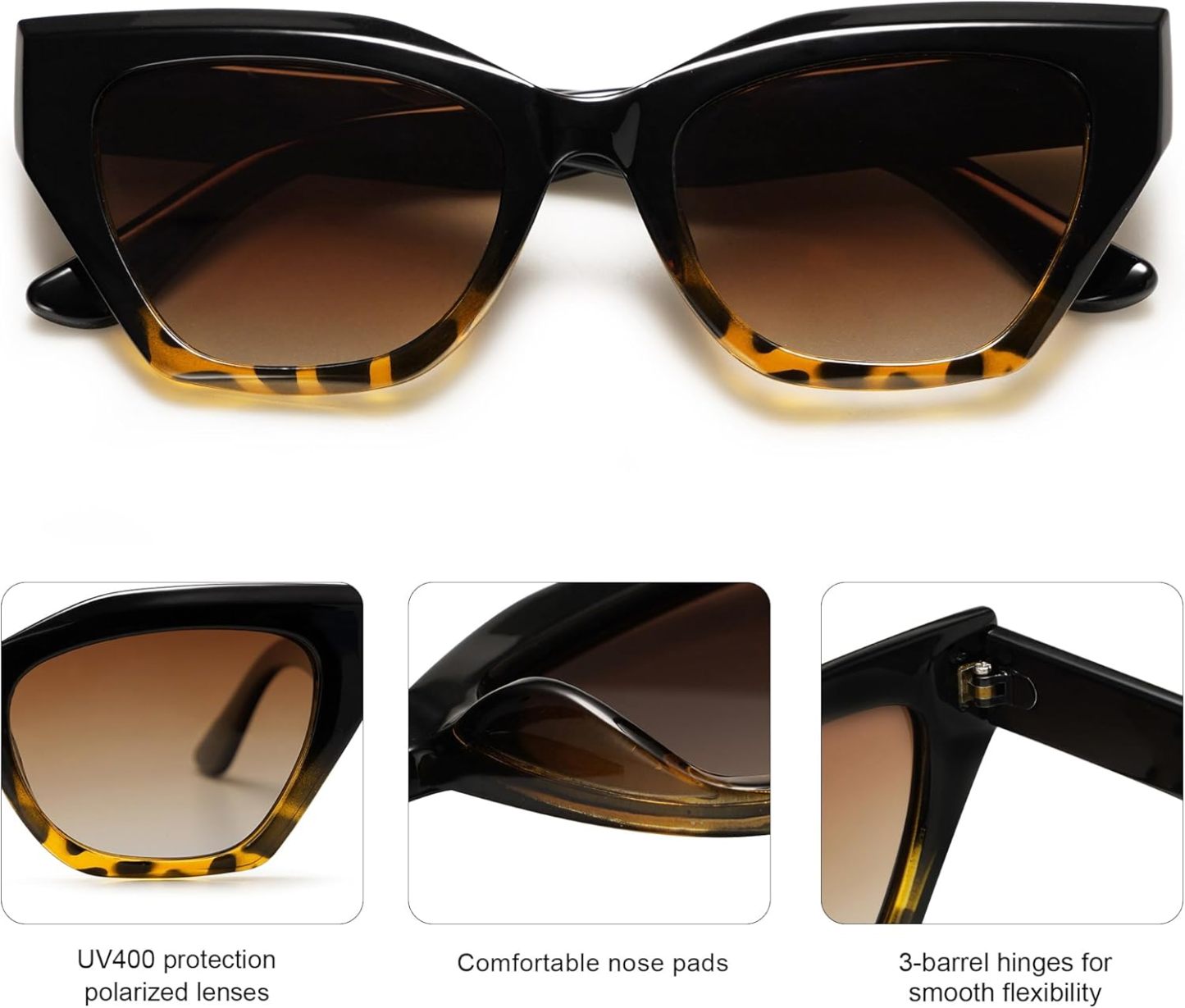 SOthtJOS Square Cat Eye Polarized Sunglasses for Women Retro Classic Vintage Trendy Cateye Shades Sunnies Gafas de sole SJ2235