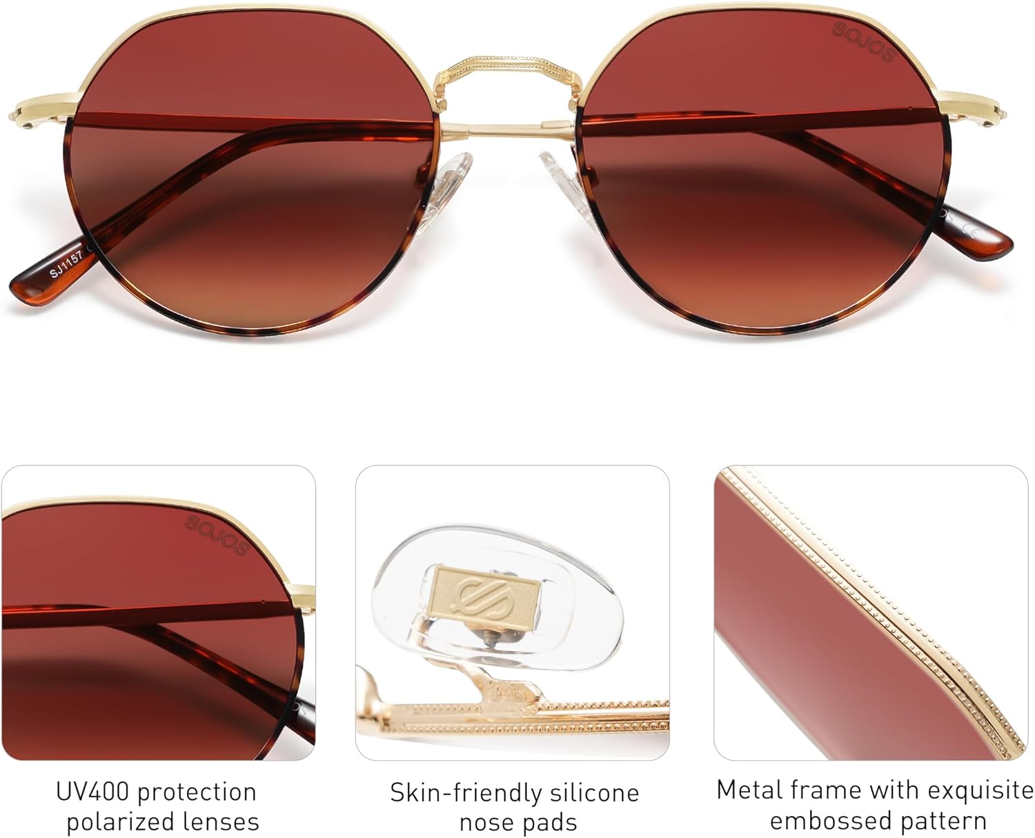 SOthtJOS Round Polygon Polarized Sunglasses for Women Men Retro Classic Vintage Panto Shades SJ1157