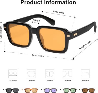 SOthtJOS Trendy Square Polarized Sunglasses for Women, 70s 80s Retro Rectangle Shades SJ2345
