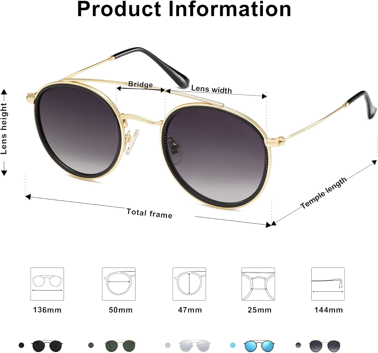 SOthtJOS Retro Vintage Round Polarized Sunglasses for Women Men Small Double Bridge Circle Sunnies SJ1104