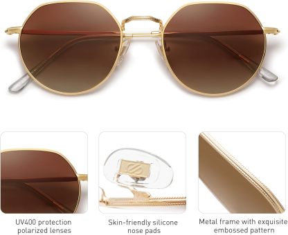 SOthtJOS Round Polygon Polarized Sunglasses for Women Men Retro Classic Vintage Panto Shades SJ1157