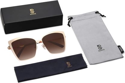 SOthtJOS Cateye Sunglasses for Women Fashion Mirrored Lens Metal Frame SJ1086