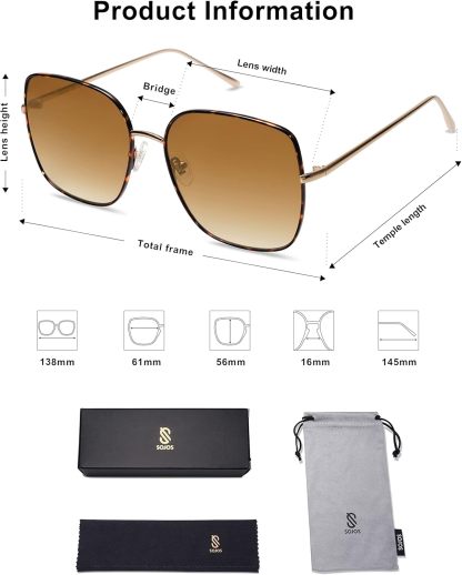 SOthtJOS Trendy Oversized Square Metal Frame Sunglasses for Women Men Retro Big Flat Lens UV Protection Sunglasses SJ1146