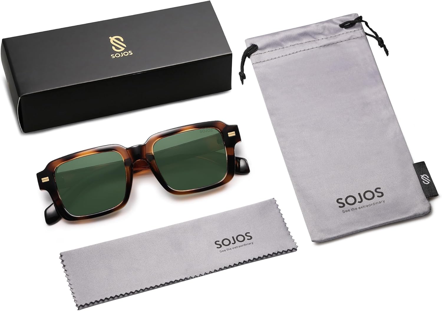 SOthtJOS Trendy Square Polarized Sunglasses for Women, 70s 80s Retro Rectangle Shades SJ2345