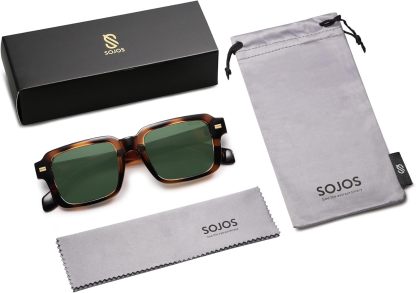SOthtJOS Trendy Square Polarized Sunglasses for Women, 70s 80s Retro Rectangle Shades SJ2345