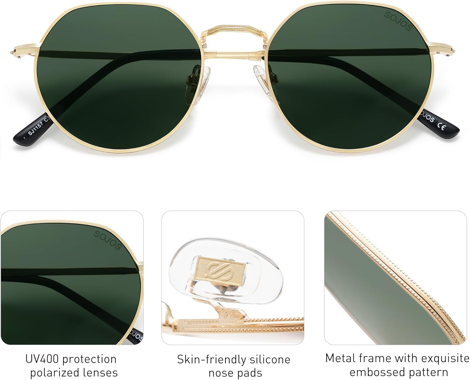 SOthtJOS Round Polygon Polarized Sunglasses for Women Men Retro Classic Vintage Panto Shades SJ1157