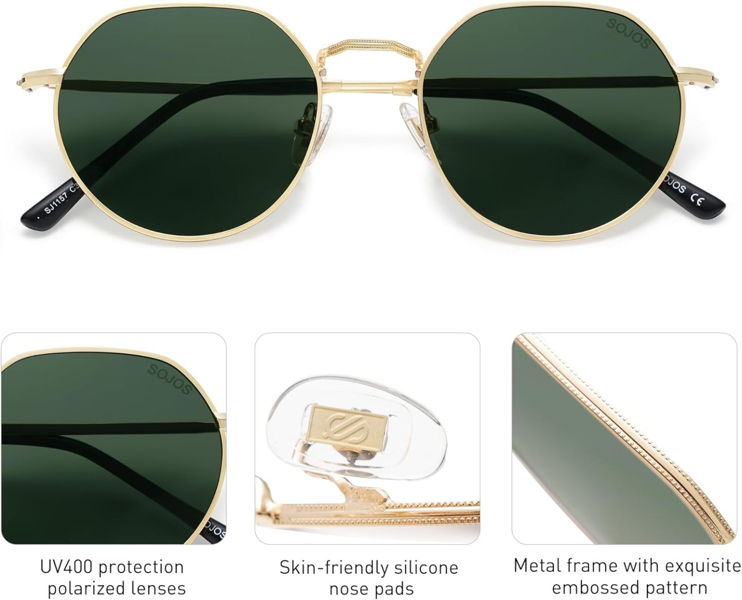 SOthtJOS Round Polygon Polarized Sunglasses for Women Men Retro Classic Vintage Panto Shades SJ1157