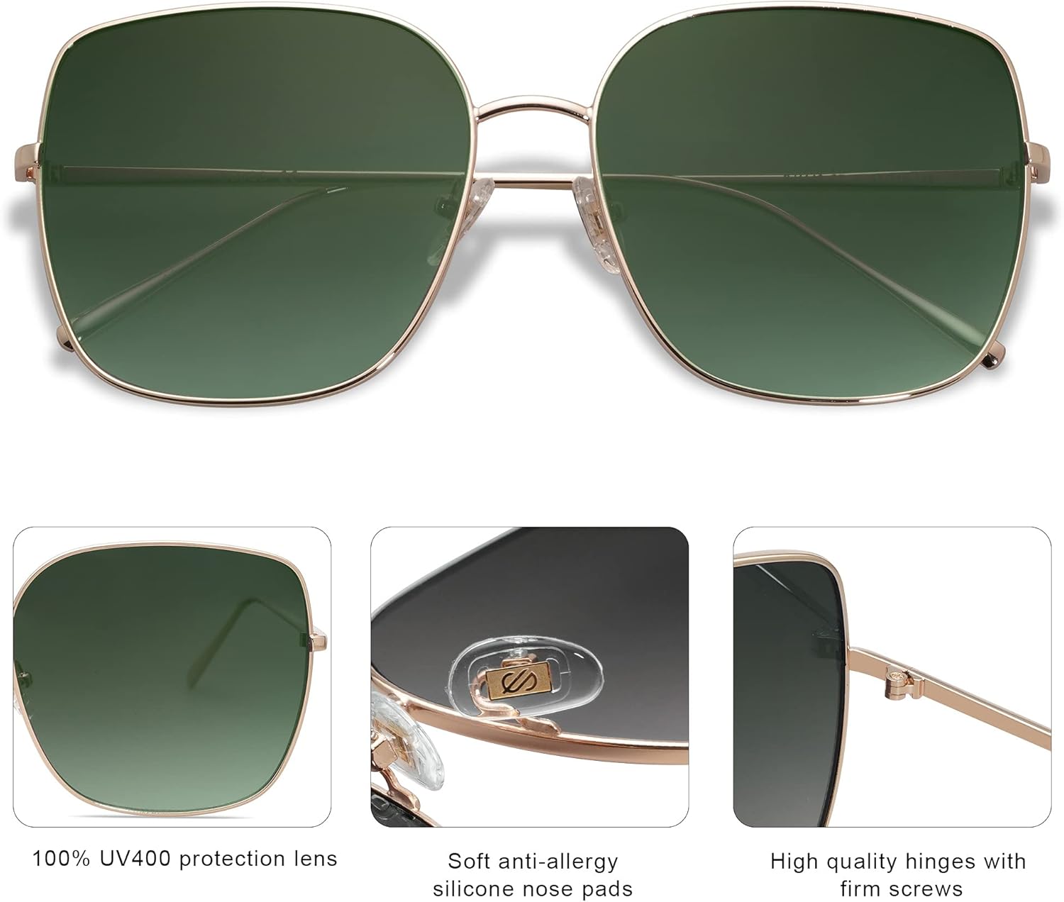 SOthtJOS Trendy Oversized Square Metal Frame Sunglasses for Women Men Retro Big Flat Lens UV Protection Sunglasses SJ1146