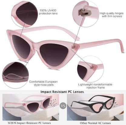 SOthtJOS Retro Vintage Narrow Cat Eye Sunglasses for Women Clout Goggles Plastic Frame SJ2044