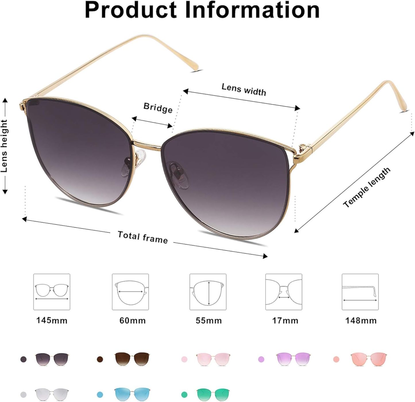 SOthtJOS Mirrored Flat Lens Fashion Sunglasses for Women SJ1085