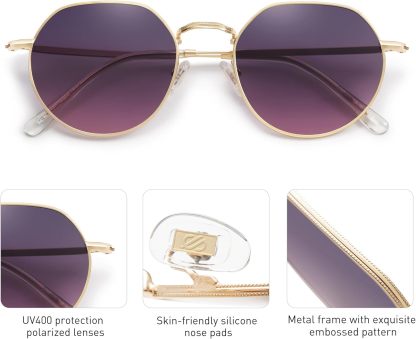 SOthtJOS Round Polygon Polarized Sunglasses for Women Men Retro Classic Vintage Panto Shades SJ1157