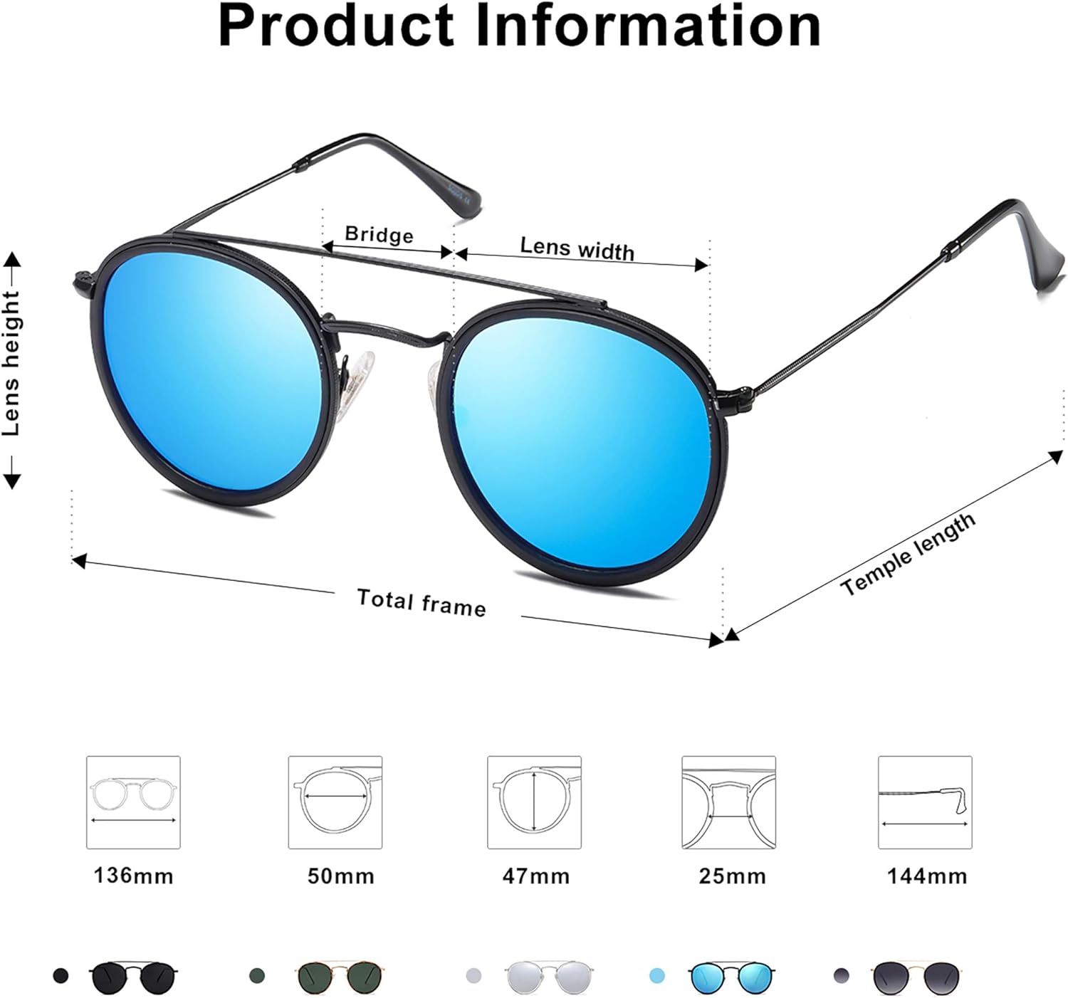 SOthtJOS Retro Vintage Round Polarized Sunglasses for Women Men Small Double Bridge Circle Sunnies SJ1104