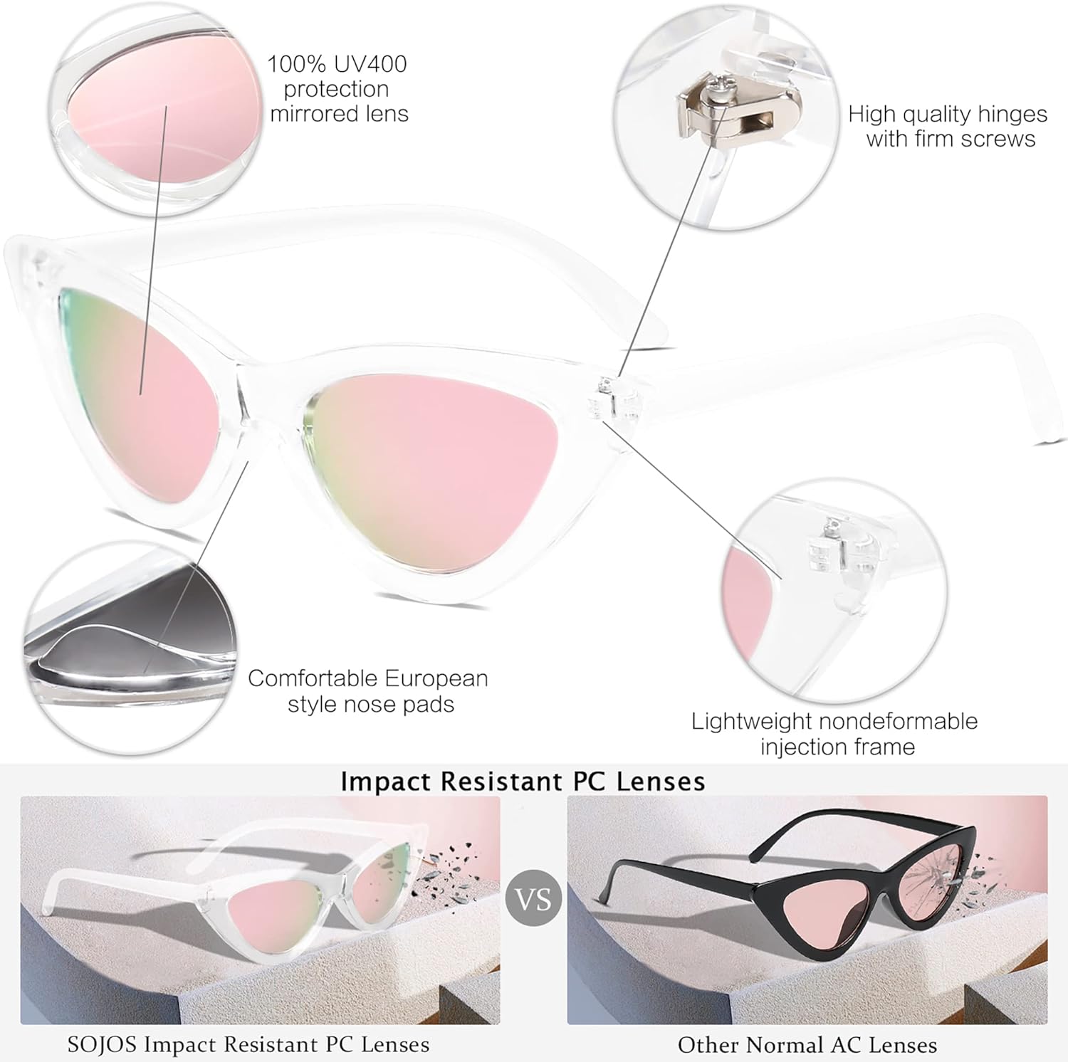 SOthtJOS Retro Vintage Narrow Cat Eye Sunglasses for Women Clout Goggles Plastic Frame SJ2044