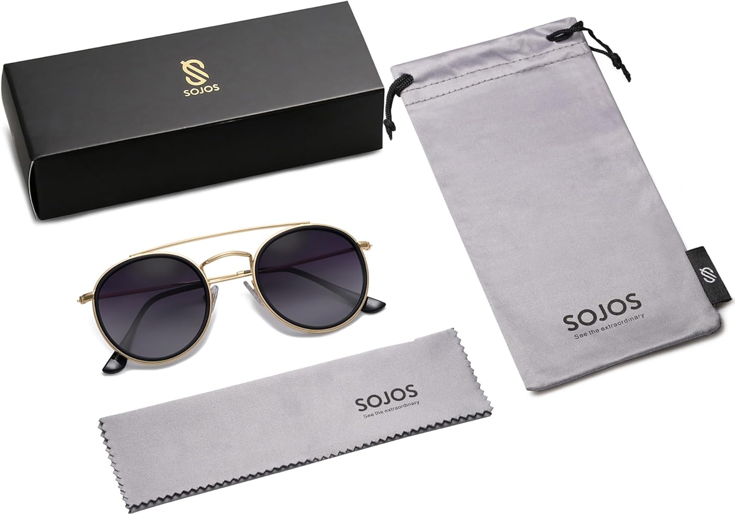 SOthtJOS Retro Vintage Round Polarized Sunglasses for Women Men Small Double Bridge Circle Sunnies SJ1104