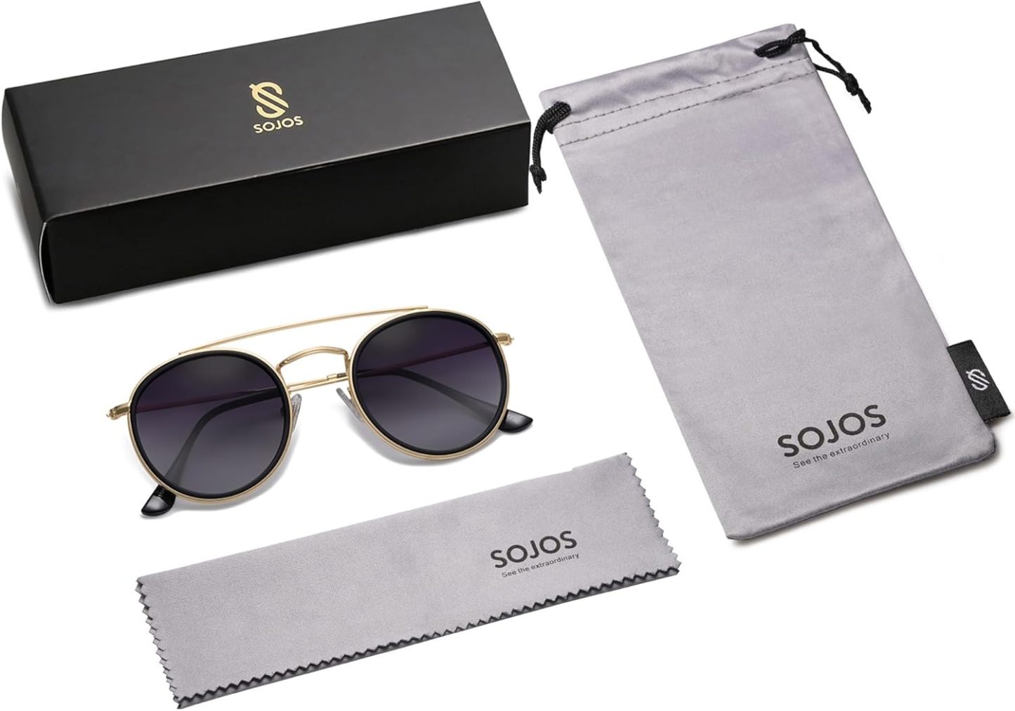 SOthtJOS Retro Vintage Round Polarized Sunglasses for Women Men Small Double Bridge Circle Sunnies SJ1104