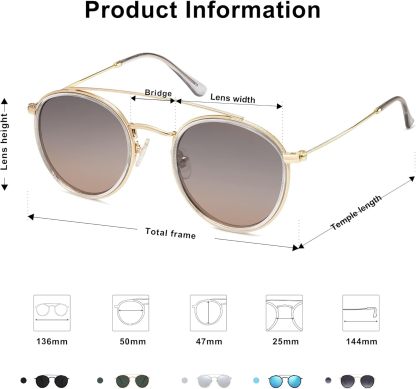 SOthtJOS Retro Vintage Round Polarized Sunglasses for Women Men Small Double Bridge Circle Sunnies SJ1104