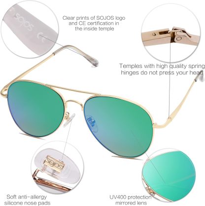 SOthtJOS Classic Aviator Sunglasses for Women Men Metal Spring Hinges SJ1030