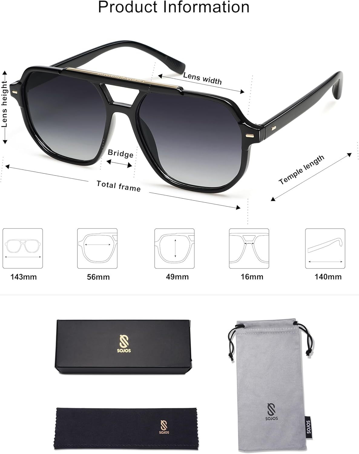 SOthtJOS Retro Trendy Aviator Polarized Sunglasses Men Women Vintage 70s Square Stylish Frame Sun Glasses SJ2283