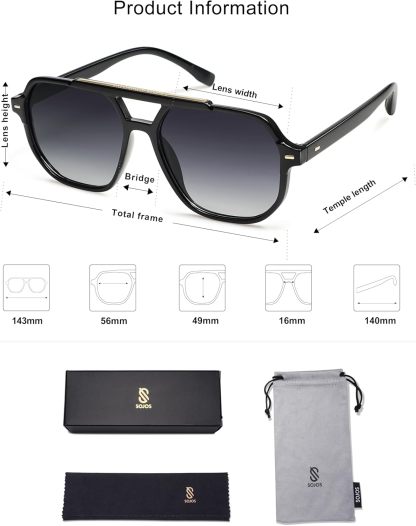 SOthtJOS Retro Trendy Aviator Polarized Sunglasses Men Women Vintage 70s Square Stylish Frame Sun Glasses SJ2283