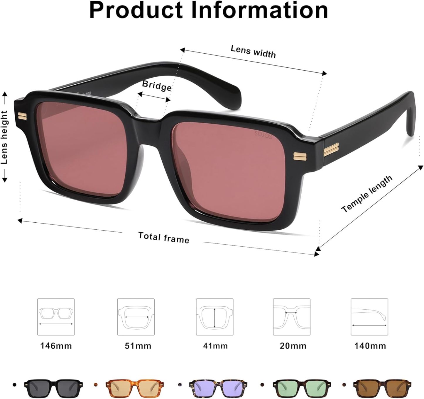 SOthtJOS Trendy Square Polarized Sunglasses for Women, 70s 80s Retro Rectangle Shades SJ2345
