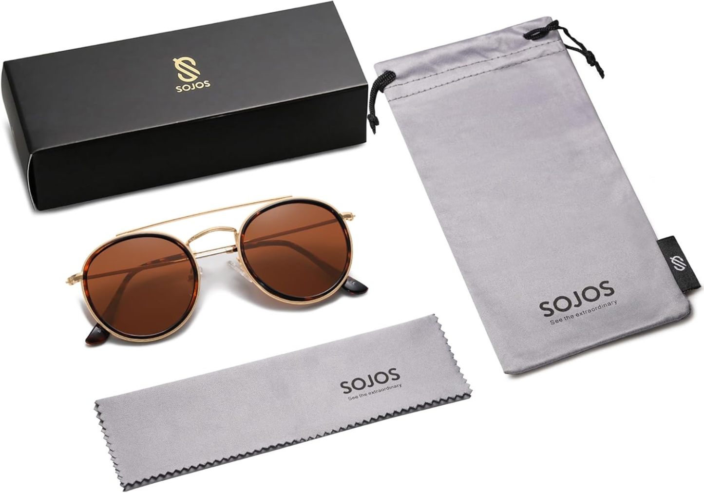 SOthtJOS Retro Vintage Round Polarized Sunglasses for Women Men Small Double Bridge Circle Sunnies SJ1104