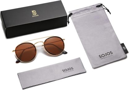 SOthtJOS Retro Vintage Round Polarized Sunglasses for Women Men Small Double Bridge Circle Sunnies SJ1104